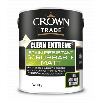 5L Crown Trade Clean Extreme Stain Resistant Scrubbable Matt White