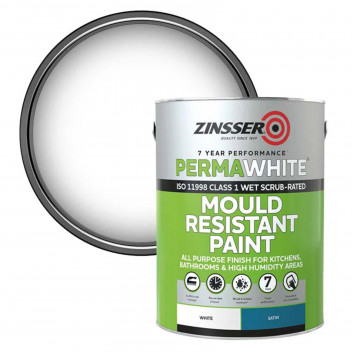Zinsser Permawhite Interior Mould Resistant Paint Satin White 5L