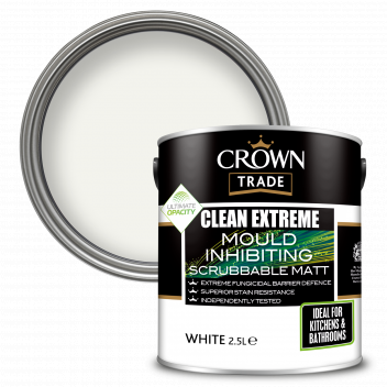 2.5L Crown Trade Clean Extreme Mould Inhibiting Scrubbable Matt White