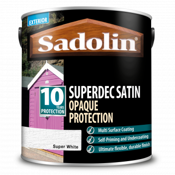 Sadolin Superdec Satin - Opaque Exterior Wood Finish With 10 Year Protection - Super White – 2.5L