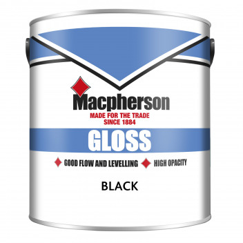 Macpherson Gloss – Hardwearing High-Sheen Gloss Paint for Interior Wood and Metal - Black – 2.5L