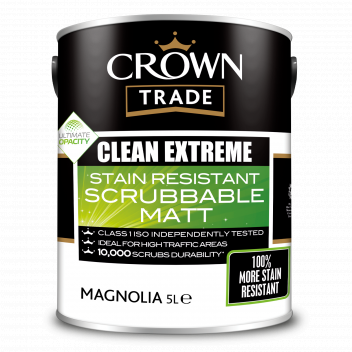 5L Crown Trade Clean Extreme Stain Resistant Scrubbable Matt Magnolia