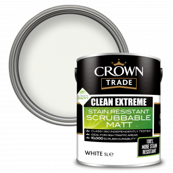 5L Crown Trade Clean Extreme Stain Resistant Scrubbable Matt White