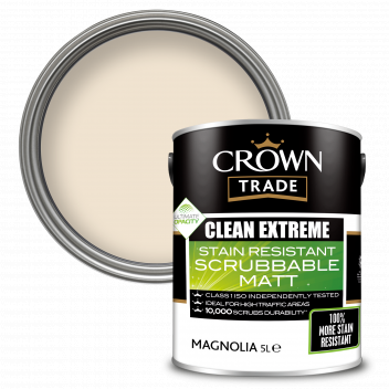 5L Crown Trade Clean Extreme Stain Resistant Scrubbable Matt Magnolia