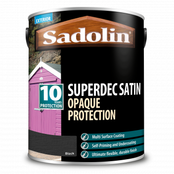 Sadolin Superdec Satin - Opaque Exterior Wood Finish With 10 Year Protection - Black – 5L