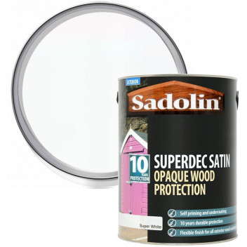 Sadolin Superdec Satin - Opaque Exterior Wood Finish With 10 Year Protection - Super White - 5L