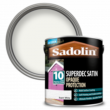 Sadolin Superdec Satin - Opaque Exterior Wood Finish With 10 Year Protection - Super White – 2.5L